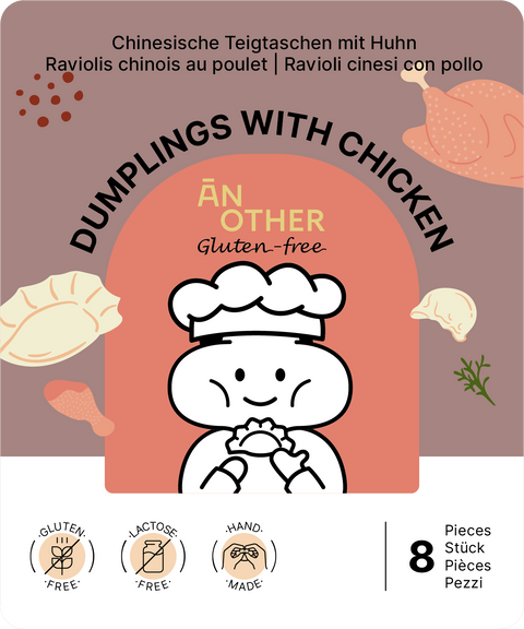 Design der Verpackung für glutenfreie Teigtaschen Jiaozi mit Poulet (8 Stück)